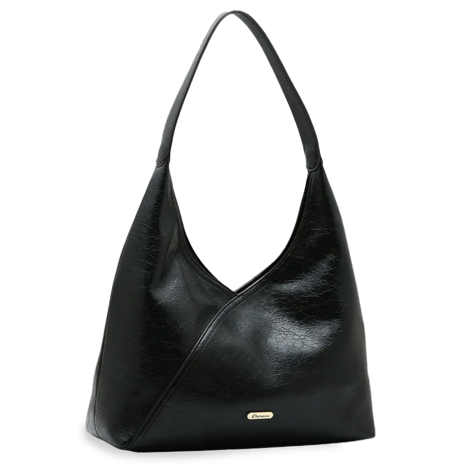Bolsa feminina preta Chenson estilo Boho Chic vista frontal com alça única